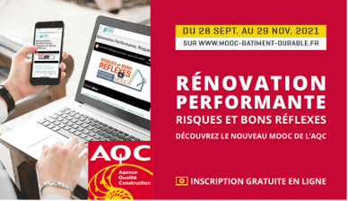 Notre Partenaire l’Agence Qualité Construction (AQC) vous propose un module distanciel gratuit  pour éviter les risques lors d’opérations de rénovation et atteindre les performances attendues !