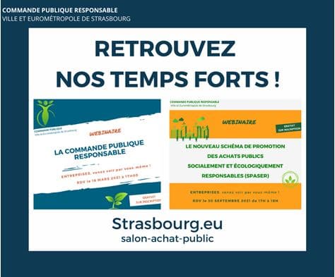 Webinaire du 30/092021 de l’Eurométropole concernant le nouveau Schéma de Promotion des Achats publics Socialement et Écologiquement Responsables (SPASER) : vous pouvez en visionner les temps forts …